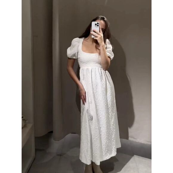 NWT Women's Zara Bloggers Favorite Jacquard Textured Midi Dress Bow Back sz XXL - Picture 7 of 7